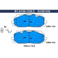 Тормозные колодки дисковые, комплект GALFER B1.G120-1332.2 Audi Q8 (4MN) 1 Внедорожник 3.0 Tdi Quattro 249 л.с. 2018 – наст. время 7 MXE75M