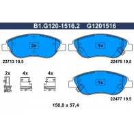 Тормозные колодки дисковые, комплект GALFER B1.G120-1516.2 YL 6C26H Fiat Tipo