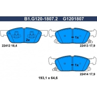 Тормозные колодки дисковые, комплект GALFER HJQ66 C Ford Kuga 3 (DFK) Кроссовер 2.5 Duratec Plug-in-Hybrid 224 л.с. 2019 – 2025 B1.G120-1807.2