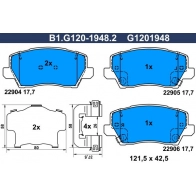 Тормозные колодки дисковые, комплект GALFER B1.G120-1948.2 E THF3 Kia Picanto (JA) 3 Хэтчбек 1.2 MPI 84 л.с. 2020 – 2025