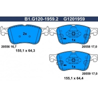 Тормозные колодки дисковые, комплект GALFER C 8LWFMT Ford Focus 4 (CEW) Универсал 1.0 EcoBoost 125 л.с. 2018 – 2024 B1.G120-1959.2