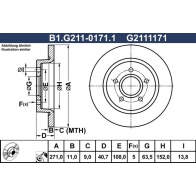 Тормозной диск GALFER B1.G211-0171.1 Ford Focus 3 (CB8) Универсал 1.6 Ti 85 л.с. 2011 – 2025 SG Z3A