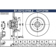 Тормозной диск GALFER B1.G212-0194.2 S PZK9O Citroen DS5 1 (PF2) Хэтчбек 2.0 BlueHDi 180 180 л.с. 2013 – 2015