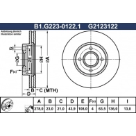 Тормозной диск GALFER B1.G223-0122.1 7CAQW MS Ford B-Max 1 (CB2, JK) Минивэн 1.0 EcoBoost 100 л.с. 2012 – 2024