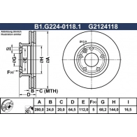 Тормозной диск GALFER Z 0TF3 B1.G224-0118.1 Volkswagen Transporter (T4) 4 Автобус 2.4 D Syncro 78 л.с. 1992 – 1998