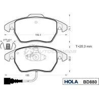 Тормозные колодки дисковые HOLA 1439896457 BD880 K EUY9T - Изображение 2