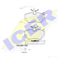 Тормозные колодки, комплект ICER 23170 181285700 23 169 1508605