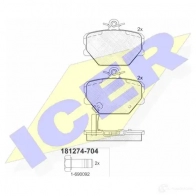 Тормозные колодки, комплект ICER 181274704 2 1998 Smart Fortwo (450) 1 Купе 0.8 CDI (4500. 4501) 41 л.с. 2004 – 2007 21999