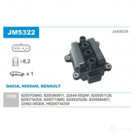 Катушка зажигания JANMOR jm5322 Renault Clio (BR, CR) 3 Хэтчбек 1.2 16V (BR02. BR0J. BR11. CR02. CR0J. CR11) 75 л.с. 2005 – 2024 UN4K U 5902925209047