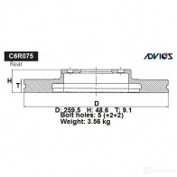 Тормозной диск зад. ADVICS C6R075 1420568254 UNIU LB7