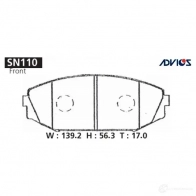 Тормозные колодки дисковые, комплект ADVICS BA9 B7M 1420567469 SN110