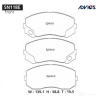 Тормозные колодки дисковые, комплект ADVICS SN118E 7Q J6R 1420567476