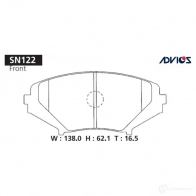 Тормозные колодки дисковые, комплект ADVICS SN122 1420567479 7B0OY E