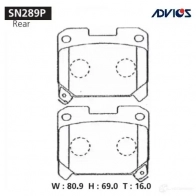 Тормозные колодки дисковые, комплект ADVICS SN289P RY 67S 1420567528