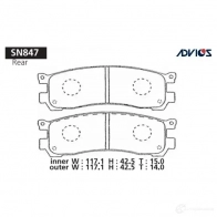 Тормозные колодки дисковые, комплект ADVICS SN847 1420567704 0V YJ6G8