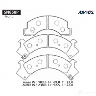 Тормозные колодки дисковые, комплект ADVICS SN858P 20 6V2J 1420567714