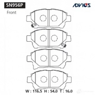Тормозные колодки дисковые, комплект ADVICS SN956P 6QCV D8Z 1420567775