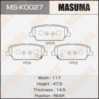 Колодки тормозные дисковые MASUMA MS-K0027 T4CLI F Kia Sorento (XM) 2 Кроссовер 2.4 CVVT 174 л.с. 2009 – наст. время