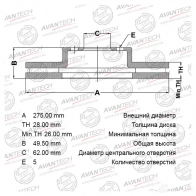 Тормозной диск (кратность 2 шт.) AVANTECH BR0142 1420567408 1 L19T8