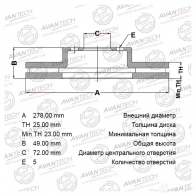 Тормозной диск (кратность 2 шт.) AVANTECH BR0409 1420568087 TB27F 4