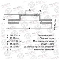 Тормозной диск (перфорированный) правый передний AVANTECH D KSUAI0 1420570274 BR2001S