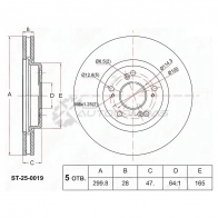 Тормозной диск передний HONDA ODYSSEY 05-09/CROSSROAD 07-10 SAT P50QJ 7L 1440986738 ST250019