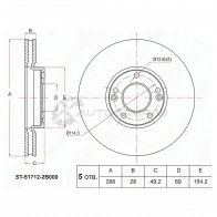 Тормозной диск передний HYUNDAI SANTA FE 2.2CRDi/2.7 06 SAT G4RR W 1422807036 ST517122B000