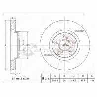 Тормозной диск передний Toyota ARDEO/OPA/PREMIO/ALLION/CORONA ZZV50/ZT240/CT10/ZZT230/AT19/21 SAT 1422823461 289 VOL ST4351232300