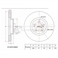 Тормозной диск передний Toyota AVENSIS 2.0/2.4/AZT25/1AZ/2AZ 03 SAT ST4351205050 M ND3B 1422823484