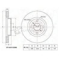 Тормозной диск передний Toyota FUNCARGO/VITZ RS/PROBOX/BB/WILL/IST NCP1/2/3/6/7/ 99-05 SAT 1422824778 ST4351252040 F A2VY4