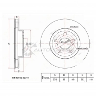 Тормозной диск передний Toyota VISTA/ARDEO AZV5/SV5 98-03 SAT 1422828424 YCQ 49 ST4351232311