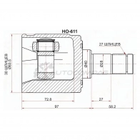 Шрус внутренний HONDA CR-V RD1/2 AT (справа)/HR-V GH1/2/3 AT (справа) SAT A3YE78 L 1422804531 HO611