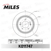 Тормозной диск MILES IOEO M Kia Optima (TF) 3 Седан 2.0 CVVT 150 л.с. 2011 – 2015 K011747