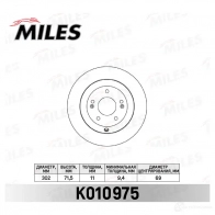 Тормозной диск MILES Hyundai Santa Fe (DM) 3 Кроссовер 2.4 GDI 188 л.с. 2015 – наст. время K010975 J 4TNK