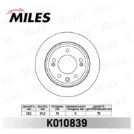 Тормозной диск MILES Z1 0HP Hyundai ix35 (LM, EL) 1 Кроссовер 2.0 CRDi 136 л.с. 2010 – наст. время K010839