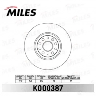 Тормозной диск MILES Volkswagen Touran (5T1) 3 Минивэн 1.6 TDI 110 л.с. 2015 – 2016 A9P QO K000387