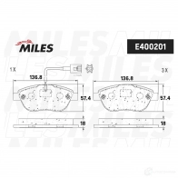 Тормозные колодки дисковые, комплект MILES 6TQN W E400201 1420605015 - Изображение 2