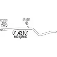 Выхлопная труба глушителя MTS ZNCDLJY Renault Logan (LS) 1 Седан 1.5 dCi 68 л.с. 2007 – 2025 SRMB KFX 01.43101