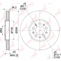 Тормозной диск LYNXAUTO V HF0UDH 1268630345 BN-1234 - Изображение 3