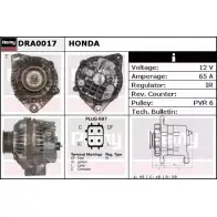 Генератор REMY DRA0017 Honda Civic 7 (ES, ET) Седан 1.7 (EU3) 116 л.с. 2001 – 2005 DA112 7 LI1AT