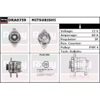 Генератор REMY DRA0759 Mitsubishi Colt 5 (CJ, CP) Хэтчбек 1.5 16V (CJ2A) 94 л.с. 1999 – 2003 DA18 69 ADPQET