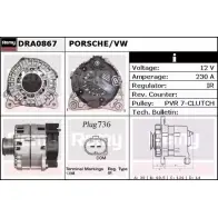 Генератор REMY Porsche Cayenne (9PA) 1 Кроссовер 3.6 290 л.с. 2007 – 2010 FEEOR DRA0867 D A1977