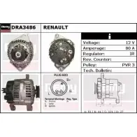 Генератор REMY DRA3486 CP3RX Renault Megane (KA) 1 Универсал 1.6 e (KA0F) 90 л.с. 1999 – 2003 DA4 596
