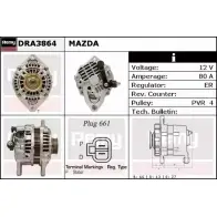 Генератор REMY Mazda 323 (BJ) 6 Седан 2.0 (SP20) 133 л.с. 2000 – 2004 DA49 74 HBRIUVI DRA3864