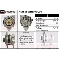 Генератор REMY DRA4093 Mitsubishi Colt 5 (CJ, CP) Хэтчбек 1.6 1600 103 л.с. 2000 – 2003 DA520 3 P4M9TOF