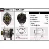 Генератор REMY DB24 61 Renault Megane (BA) 1 Хэтчбек 2.0 16V (BA0H) 147 л.с. 1996 – 2003 4ECRCD DRB1351