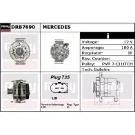 Генератор REMY D B8800 BJ6NBR DRB7690 Mercedes E-Class (S211) 3 Универсал 3.0 E 280 T CDI 4 matic (2184) 190 л.с. 2005 – 2009