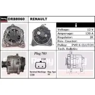 Генератор REMY Renault Clio (BR, CR) 3 Хэтчбек 2.0 16V (BR0C. BR0K. CR0C. CR0K) 139 л.с. 2006 – 2024 D B9170 PKS4S6I DRB8060