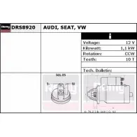 Стартер REMY Seat Leon (1M1) 1 Хэтчбек 1.8 T Cupra R 225 л.с. 2003 – 2006 DRS8920 Z3288 DS003 0