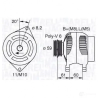 Генератор MAGNETI MARELLI 063310508010 MAN95 8 Fiat Ducato (244) 2 Автобус 2.8 JTD 145 л.с. 2004 – 2006 GUE7W